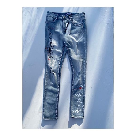 Revamped High Rise Jeans Skinny Distressed Painted - Picture 5 of 8